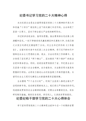 纪委书记学习党的二十大精神心得三篇通用范文.docx