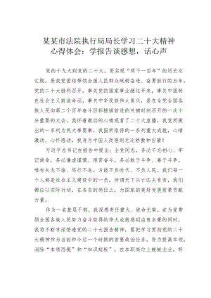 某某市法院执行局局长学习二十大精神心得体会：学报告 谈感想话心声.docx