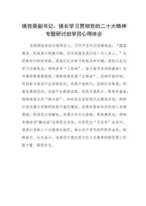 镇党委副书记、镇长学习贯彻党的二十大精神专题研讨班学员心得体会.docx