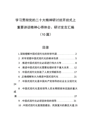 学习贯彻党的二十大精神研讨班开班式上重要讲话精神心得体会、研讨发言汇编（10篇）.docx