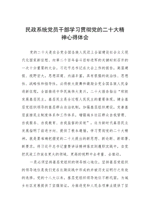 2023年民政局党员干部深入学习党的二十大精神心得体会三篇.docx