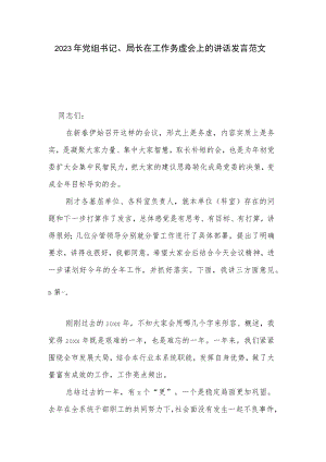 2023年党组书记、局长在工作务虚会上的讲话发言范文.docx
