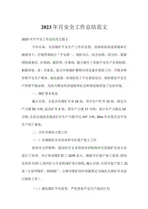 2023年月安全工作总结范文.docx