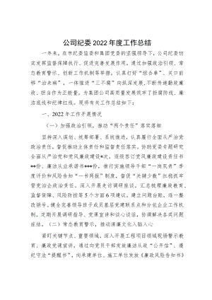 公司纪委2022年度工作总结.docx