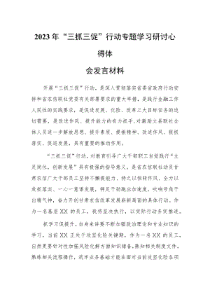 2023年基层“三抓三促”行动专题学习研讨心得体会发言材料.docx