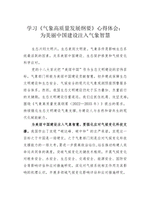 学习《气象高质量发展纲要》心得体会：为美丽中国建设注入气象智慧.docx