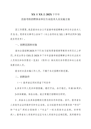 XX市XX县202X下半年直接考核招聘事业单位专业技术人员实施方案.docx