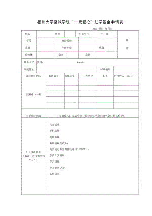 福州大学至诚学院“一元爱心”助学基金申请表.docx