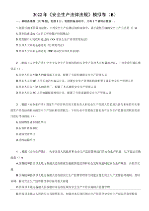 2022年中级注册安全工程师《安全生产法律法规》考前模拟卷（B）.docx