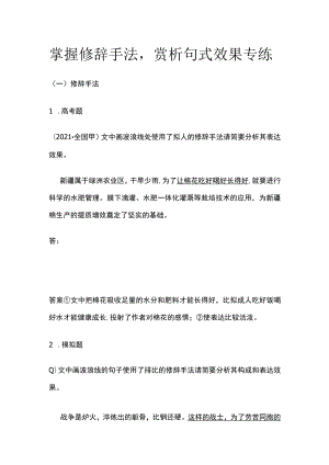 [全]掌握修辞手法赏析句式效果专练.docx
