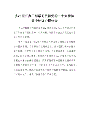 乡村振兴办干部学习贯彻党的二十大精神集中轮训心得体会.docx