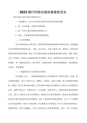 2023银行内控合规自查报告范文.docx