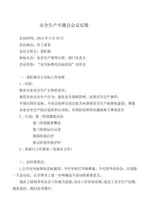 安全生产专题会纪要 模板.docx