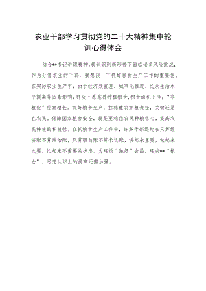 农业干部学习贯彻党的二十大精神集中轮训心得体会.docx