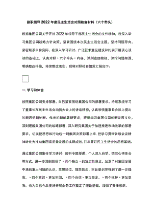 副职领导2022年度民主生活会对照检查材料.docx