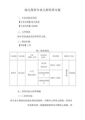 幼儿保育专业人才培养方案(中职).docx