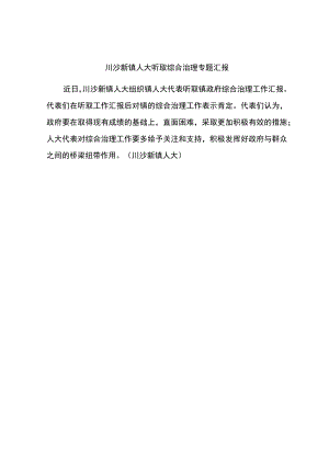 川沙新镇人大听取综合治理专题汇报.docx