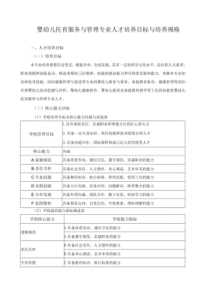 婴幼儿托育服务与管理专业人才培养目标与培养规格.docx