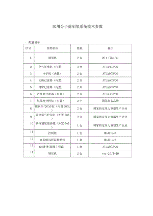 医用分子筛制氧系统技术参数.docx