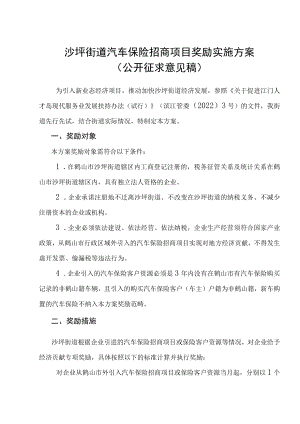 沙坪街道汽车保险招商项目奖励实施方案.docx