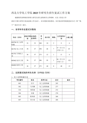 西北大学化工学院2023年研究生招生复试工作方案.docx