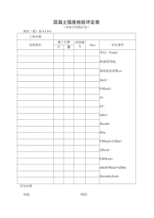 混凝土强度检验评定表（未知方差统计法）.docx