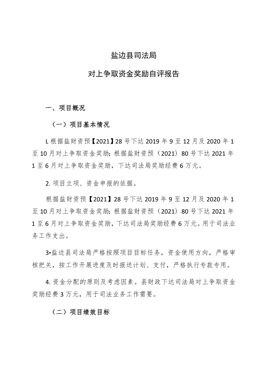 盐边县司法局对上争取资金奖励自评报告.docx
