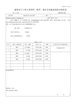 筑电气工程主要材料、配件、器具及设备进场检查验收表.docx