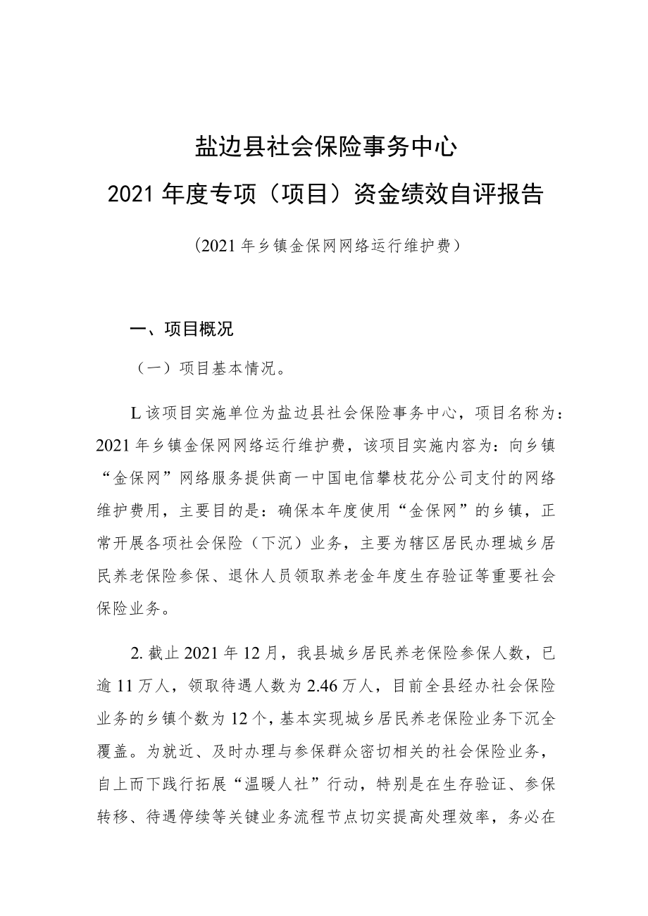 盐边县社会保险事务中心2021年度专项项目资金绩效自评报告.docx