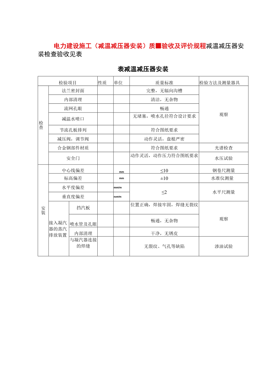 电力建设施工（减温减压器安装）质量验收及评价规程.docx