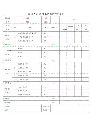 管理人员月度KPI绩效考核表.docx