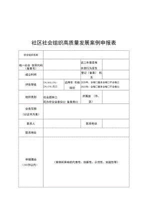 社区社会组织高质量发展案例申报表、优秀项目案例申报表、案例模板.docx
