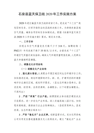 石泉县蓝天保卫战2020年工作实施方案.docx
