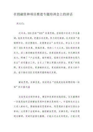 在投融资和项目推进专题培训会上的讲话.docx