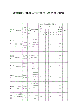谢家集区2020年扶贫项目市级资金分配表.docx