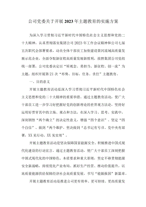 公司党委关于开展2023年主题教育的实施方案.docx