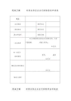 观海卫镇村茶水供应点自行拆除验收申请表.docx