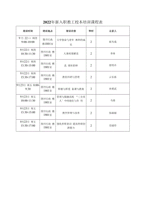 2022年新入职教工校本培训课程表.docx