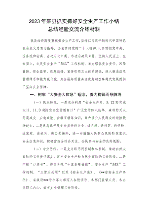 2023年某县抓实抓好安全生产工作小结总结经验交流介绍材料.docx