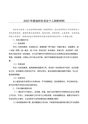 2023年度组织生活会个人剖析材料（1000字）.docx