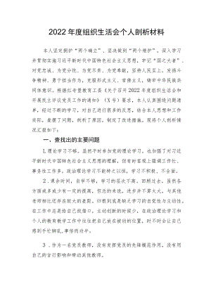 2022年度组织生活会个人剖析材料.docx