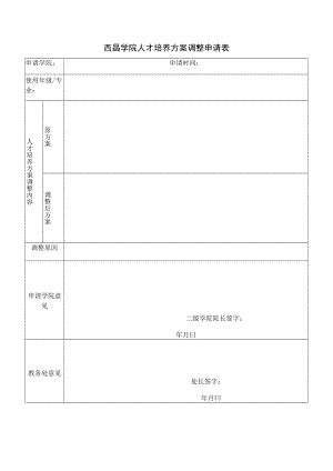 西昌学院人才培养方案调整申请表.docx