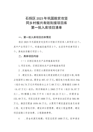 石拐区2023年巩固脱贫攻坚同乡村振兴有效衔接项目库第一批入库项目清单.docx