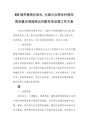 XX镇开展高价彩礼、大操大办等农村移风易俗重点领域突出问题专项治理工作方案.docx