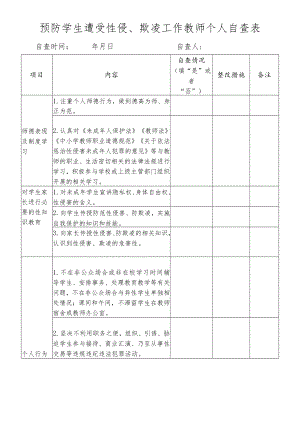 XX学校预防学生遭受性侵欺凌工作教师个人自查表.docx