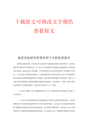 地质实验研究所领导班子分析检查报告.docx