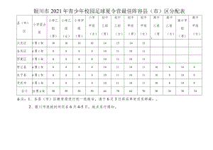 银川市2021年青少年校园足球夏令营最佳阵容县市区分配表.docx