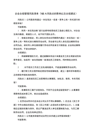 企业合规管理风险清单（62大风险点的影响以及合规建议）.docx