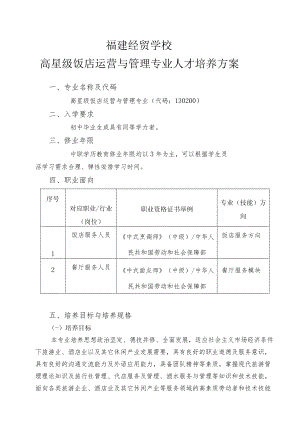 福建经贸学校高星级饭店运营与管理专业人才培养方案.docx