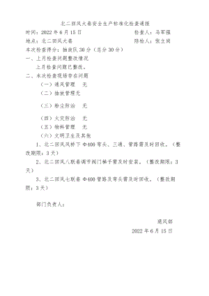 北二回风大巷标准化检查问题6月15日.docx